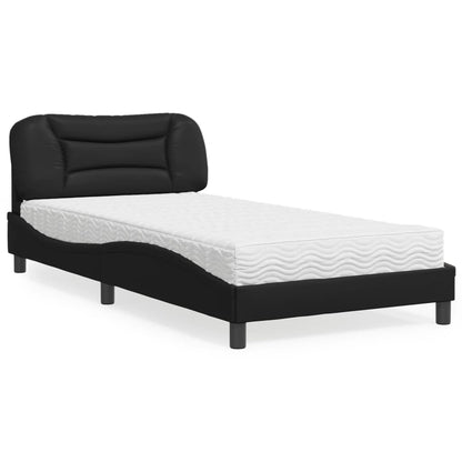 Cama com colchão 100x200 cm couro artificial preto