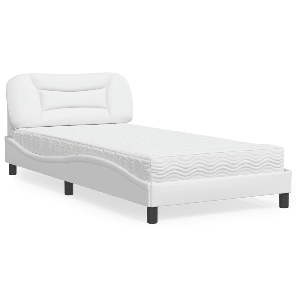 Cama com colchão 100x200 cm couro artificial branco