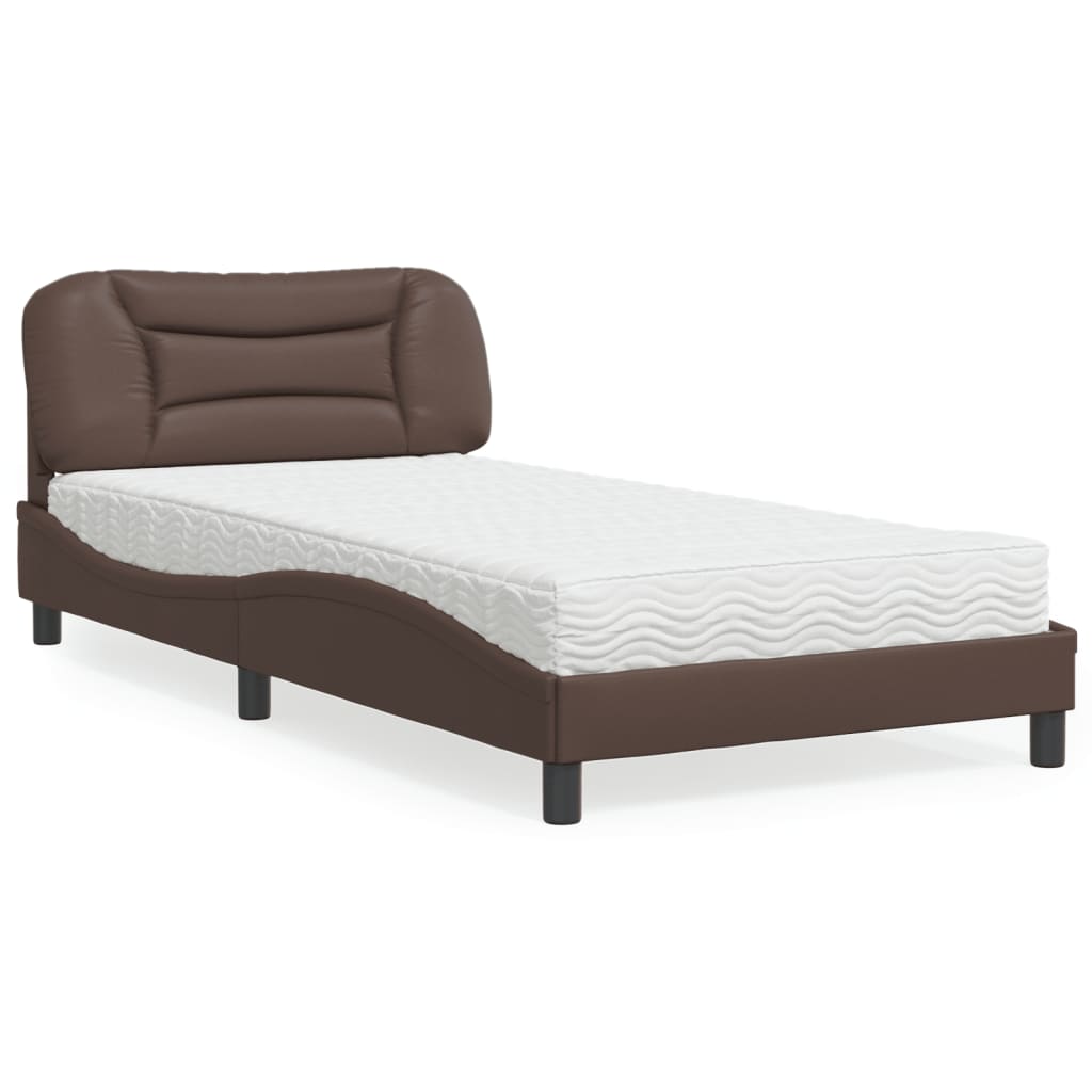 Cama com colchão 100x200 cm couro artificial castanho