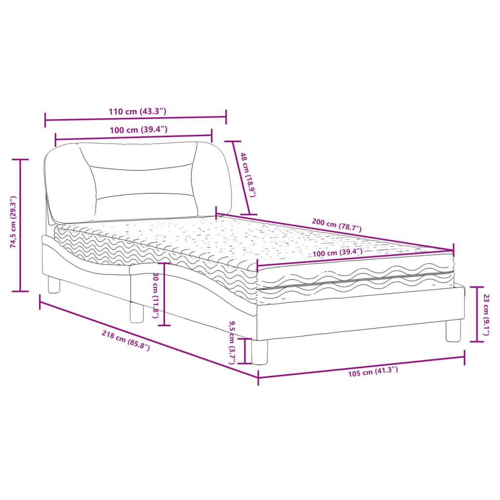 Cama com colchão 100x200 cm couro artificial cappuccino