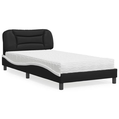 Cama com colchão 100x200 cm couro artificial preto e branco