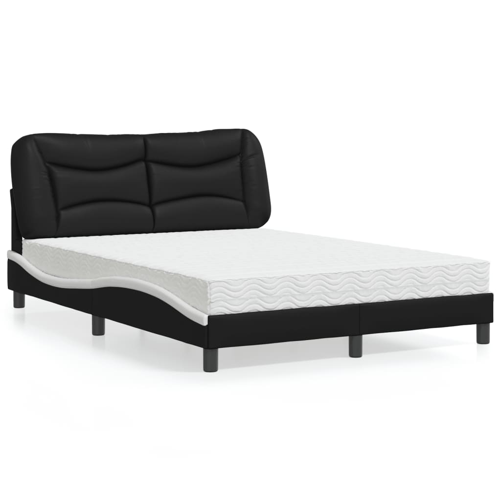 Cama com colchão 120x200 cm couro artificial preto e branco