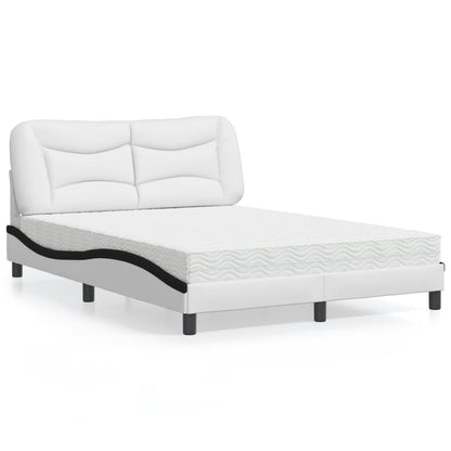 Cama com colchão 120x200 cm couro artificial branco e preto