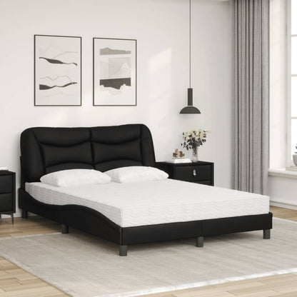 Cama com colchão 140x190 cm couro artificial preto