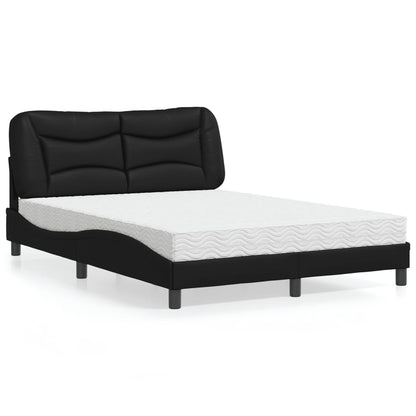 Cama com colchão 140x190 cm couro artificial preto