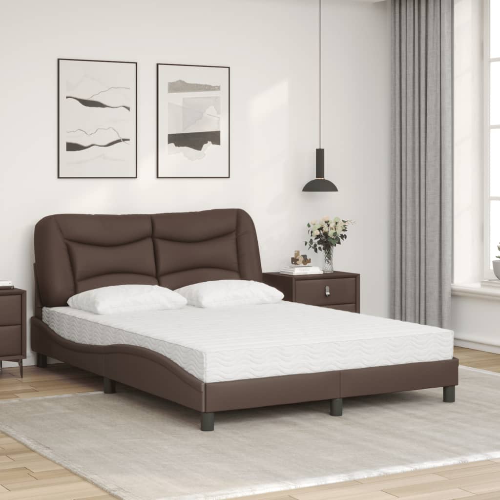 Cama com colchão 140x190 cm couro artificial castanho