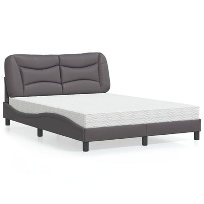 Cama com colchão 140x190 cm couro artificial cinzento