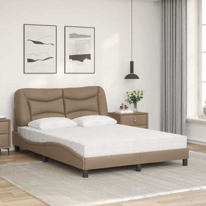 Cama com colchão 140x190 cm couro artificial cappuccino