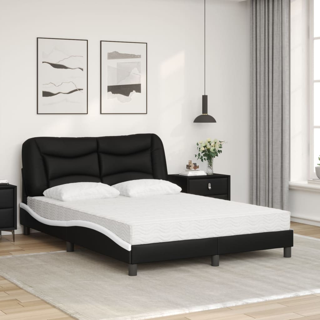 Cama com colchão 140x190 cm couro artificial preto