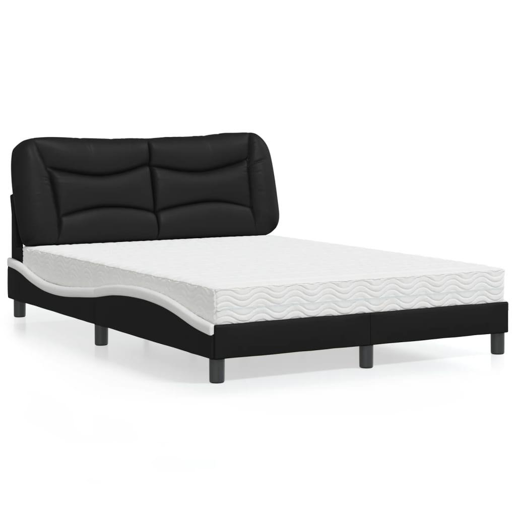 Cama com colchão 140x190 cm couro artificial preto