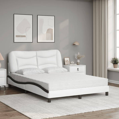 Cama com colchão 140x190 cm couro artificial preto e branco