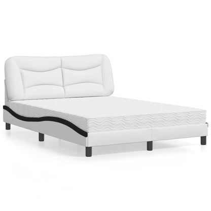 Cama com colchão 140x190 cm couro artificial preto e branco