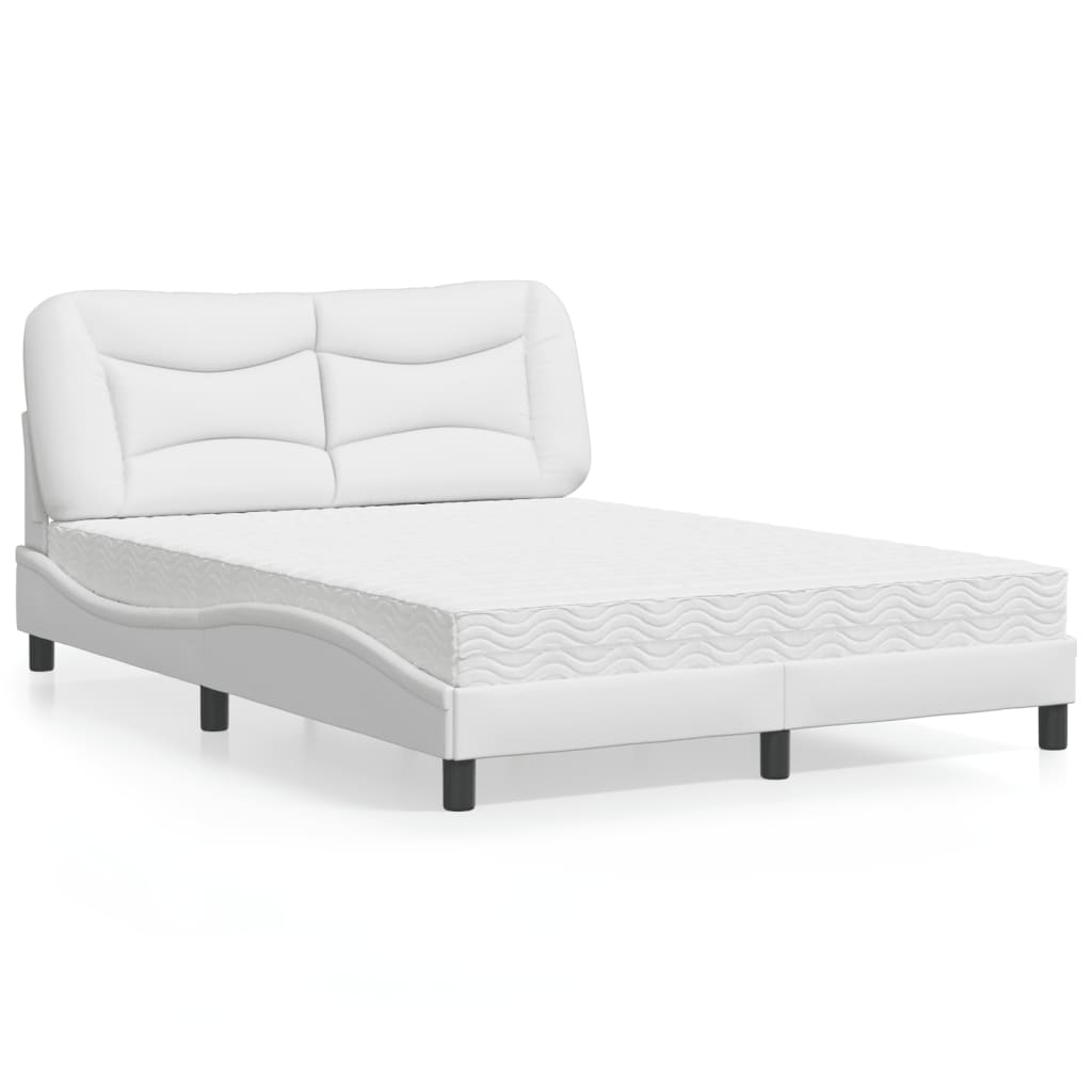 Cama com colchão 140x200 cm couro artificial branco