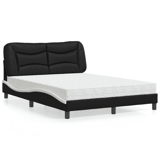 Cama com colchão 140x200 cm couro artificial preto e branco