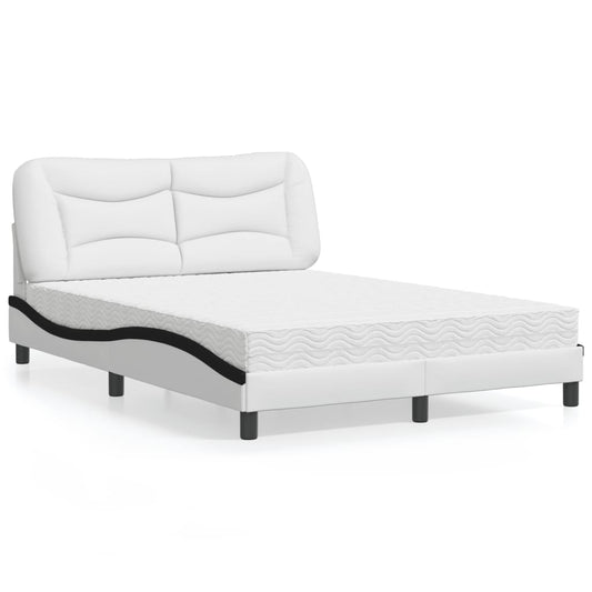 Cama com colchão 140x200 cm couro artificial preto e branco