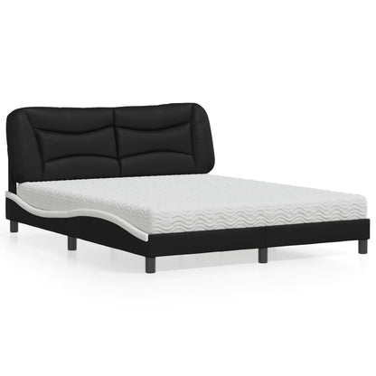 Cama com colchão 160x200 cm couro artificial preto e branco