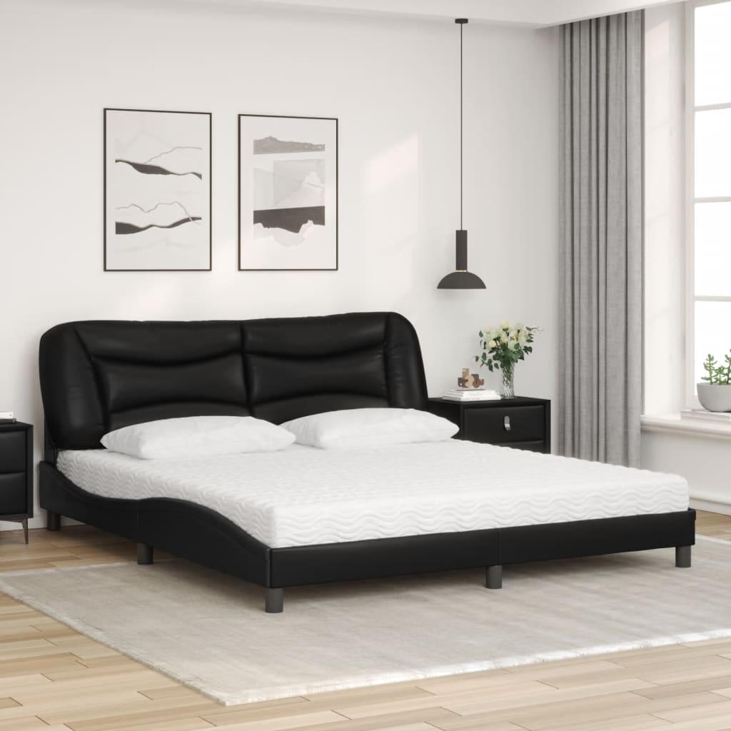 Cama com colchão 180x200 cm couro artificial preto