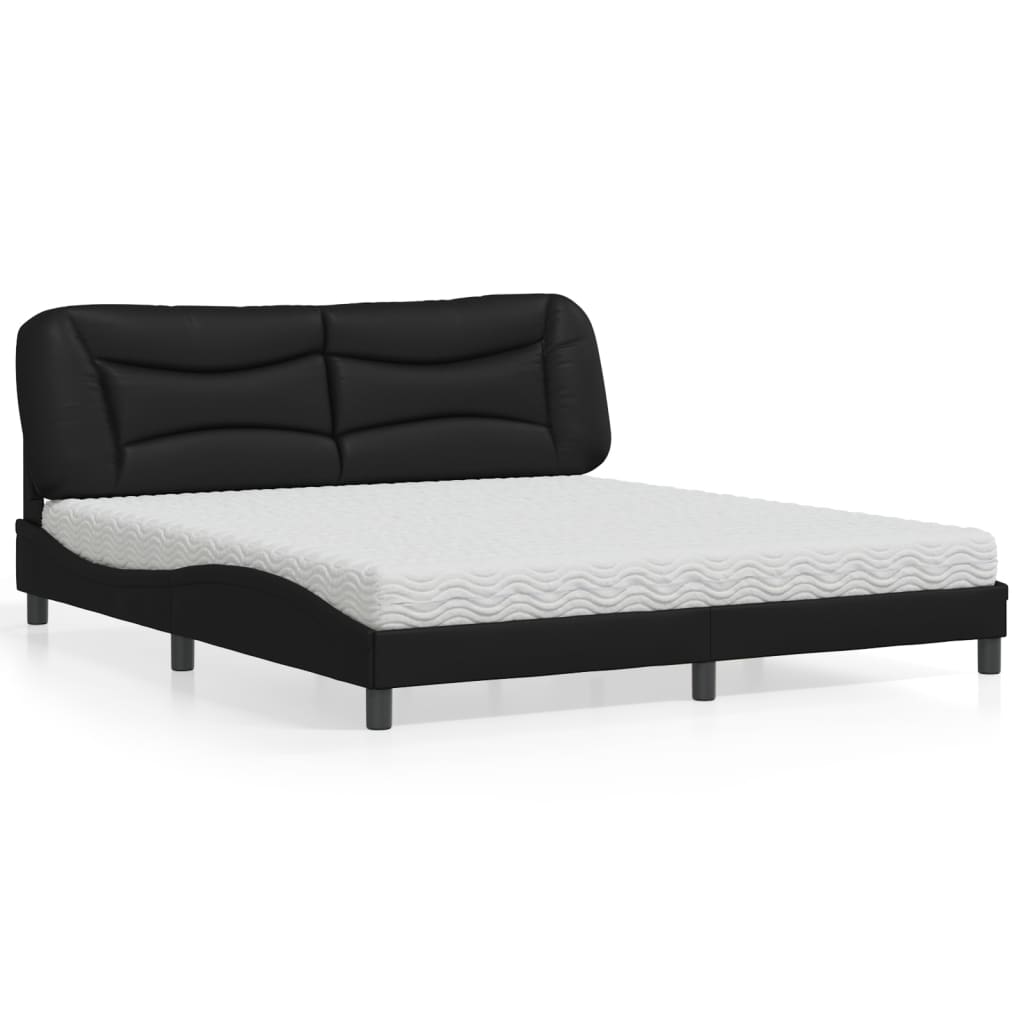 Cama com colchão 180x200 cm couro artificial preto