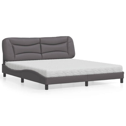 Cama com colchão 180x200 cm couro artificial cinza