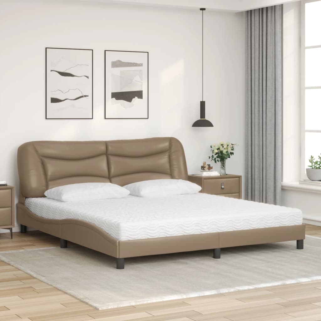 Cama com colchão 180x200 cm couro artificial cappuccino