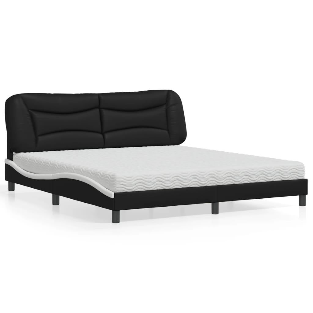 Cama com colchão 180x200 cm couro artificial preto e branco