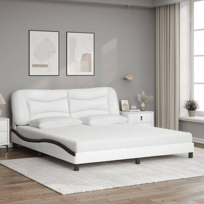 Cama com colchão 180x200 cm couro artificial preto e branco