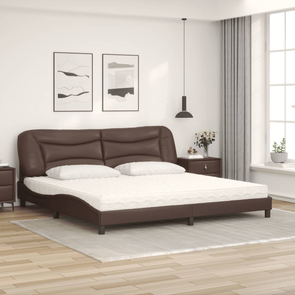 Cama com colchão 200x200 cm couro artificial castanho