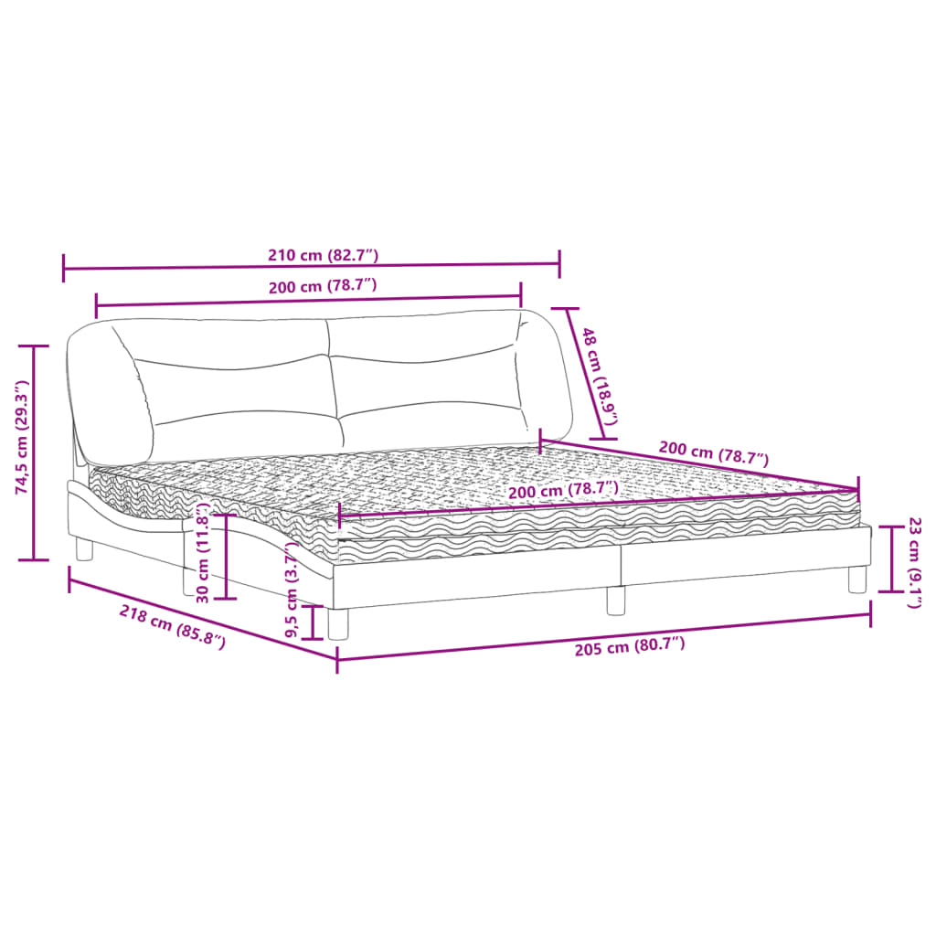 Cama com colchão 200x200 cm couro artificial castanho