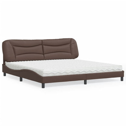 Cama com colchão 200x200 cm couro artificial castanho