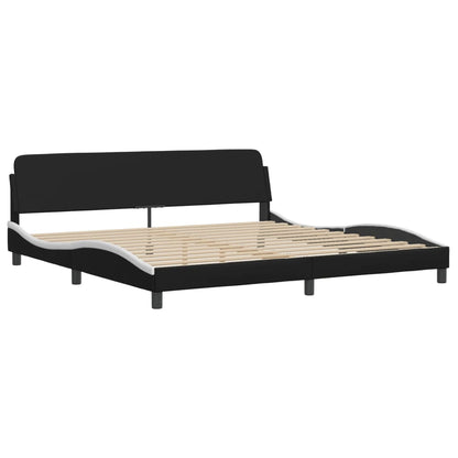 Cama com colchão 200x200 cm couro artificial preto e branco