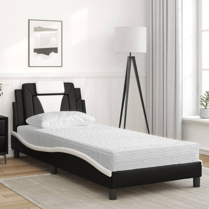 Cama com colchão 80x200 cm couro artificial preto e branco