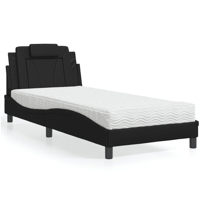 Cama com colchão 90x190 cm couro artificial preto