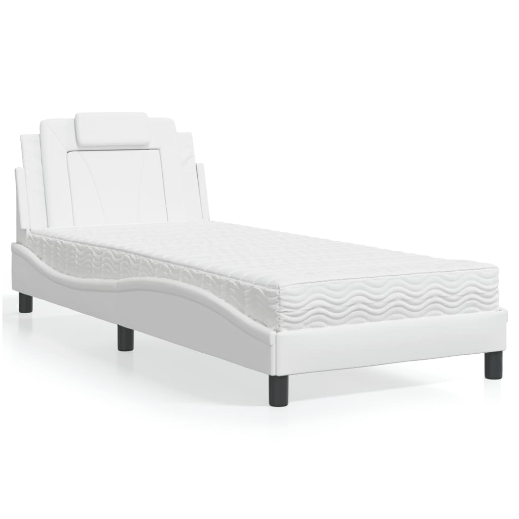 Cama com colchão 90x190 cm couro artificial branco