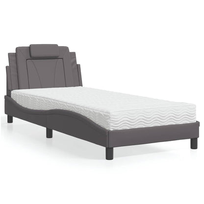 Cama com colchão 90x190 cm couro artificial cinzento