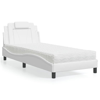 Cama com colchão 90x200 cm couro artificial branco