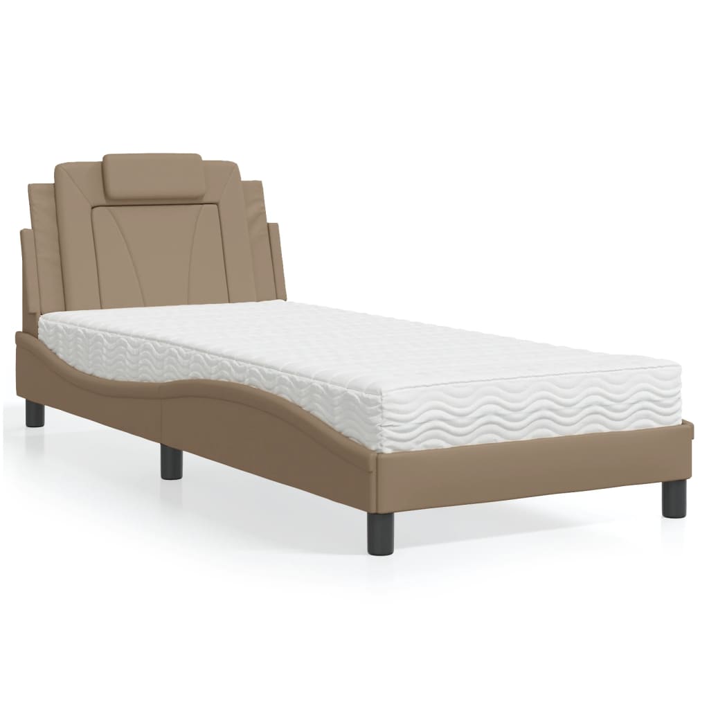 Cama com colchão 90x200 cm couro artificial cor cappuccino