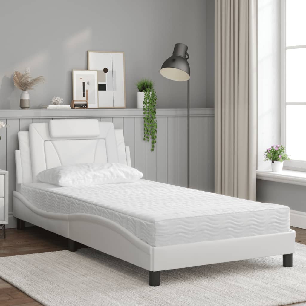 Cama com colchão 100x200 cm couro artificial branco