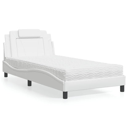 Cama com colchão 100x200 cm couro artificial branco