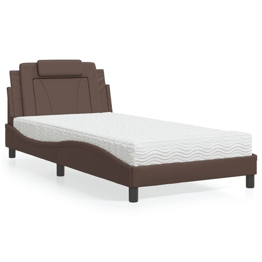 Cama com colchão 100x200 cm couro artificial castanho