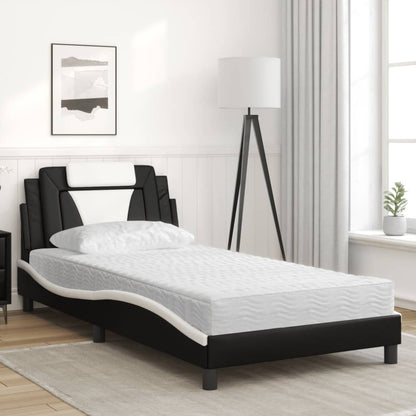 Cama com colchão 100x200 cm couro artificial preto e branco