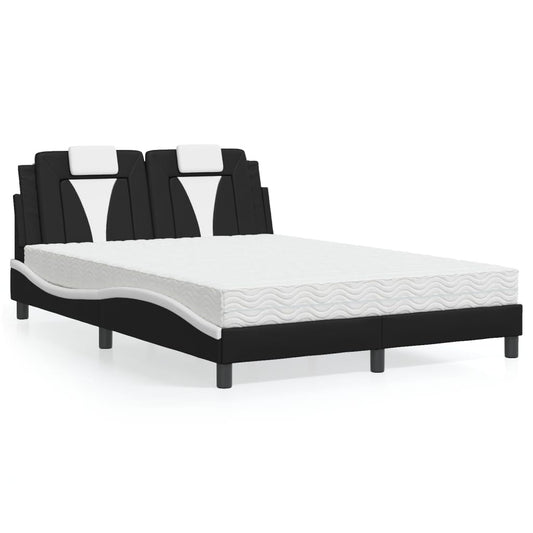 Cama com colchão 120x200 cm couro artificial preto e branco