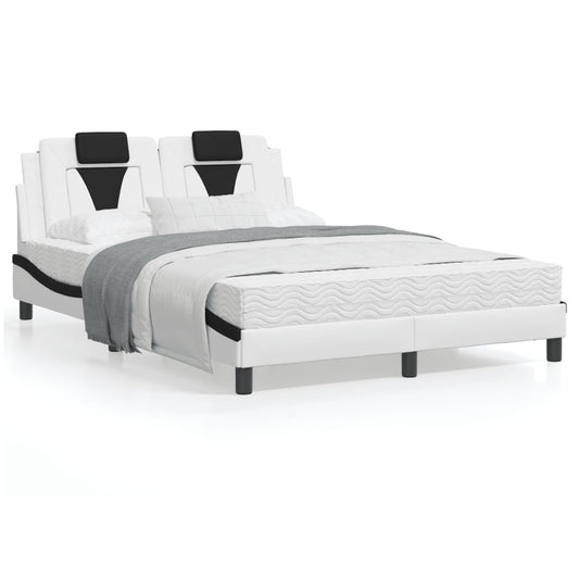 Cama com colchão 120x200 cm couro artificial branco e preto