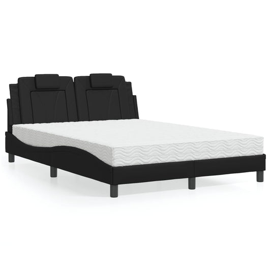 Cama com colchão 140x190 cm couro artificial preto