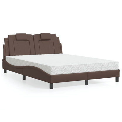 Cama com colchão 140x190 cm couro artificial castanho