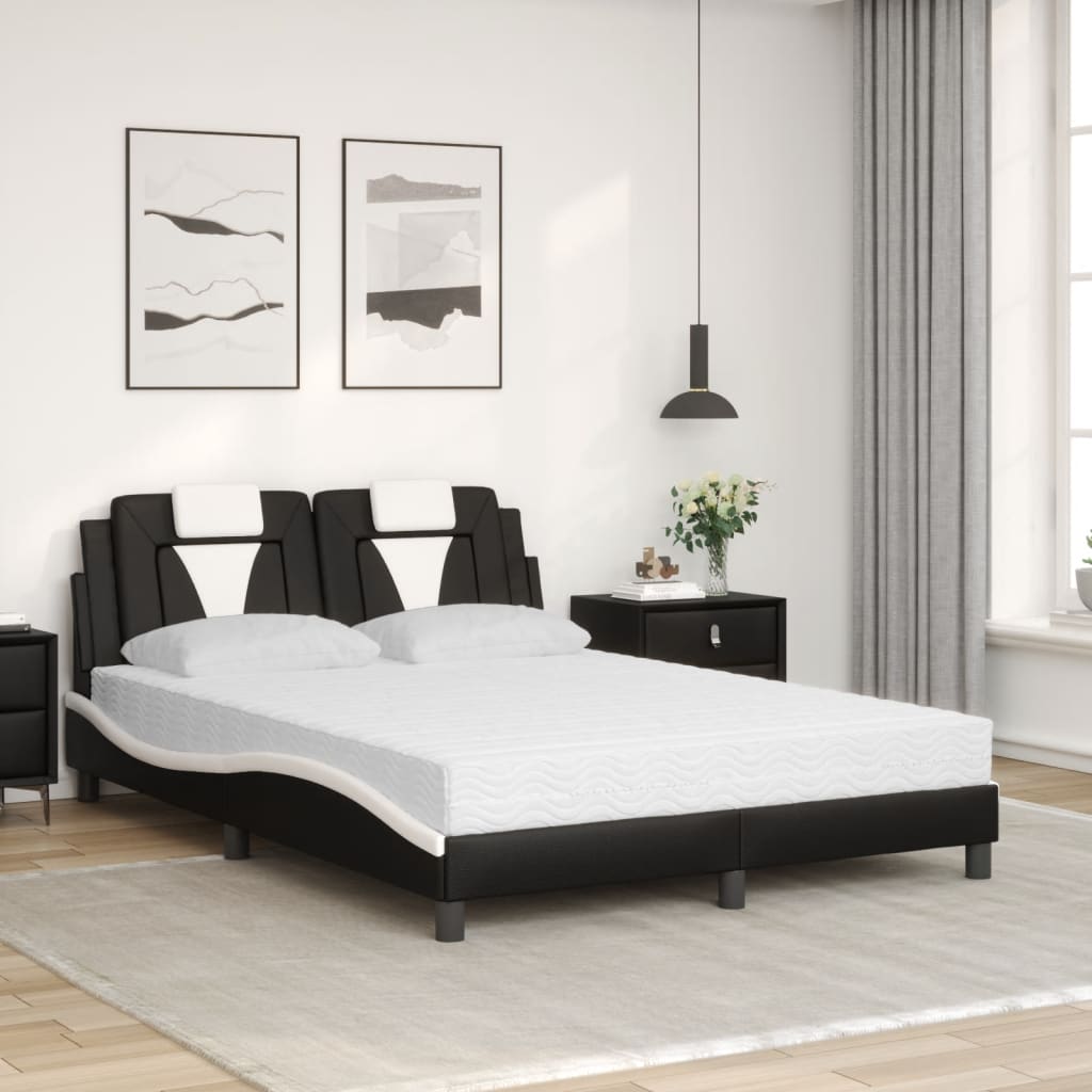 Cama com colchão 140x190 cm couro artificial preto