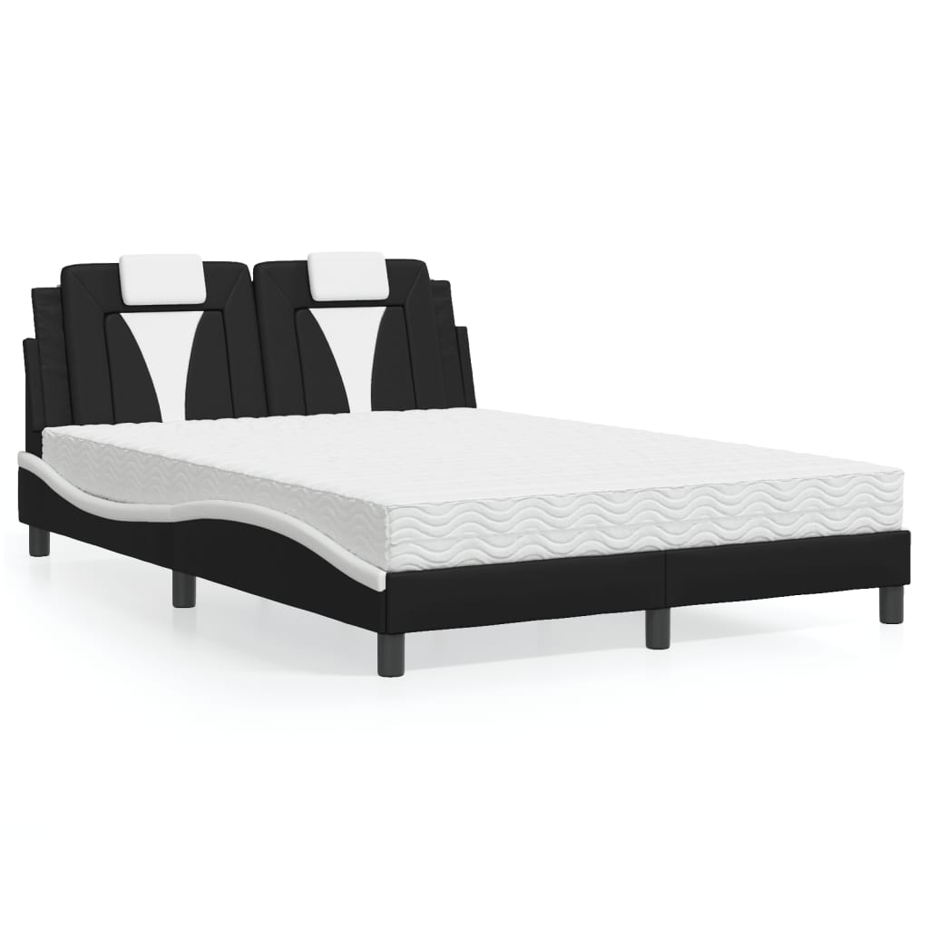 Cama com colchão 140x190 cm couro artificial preto