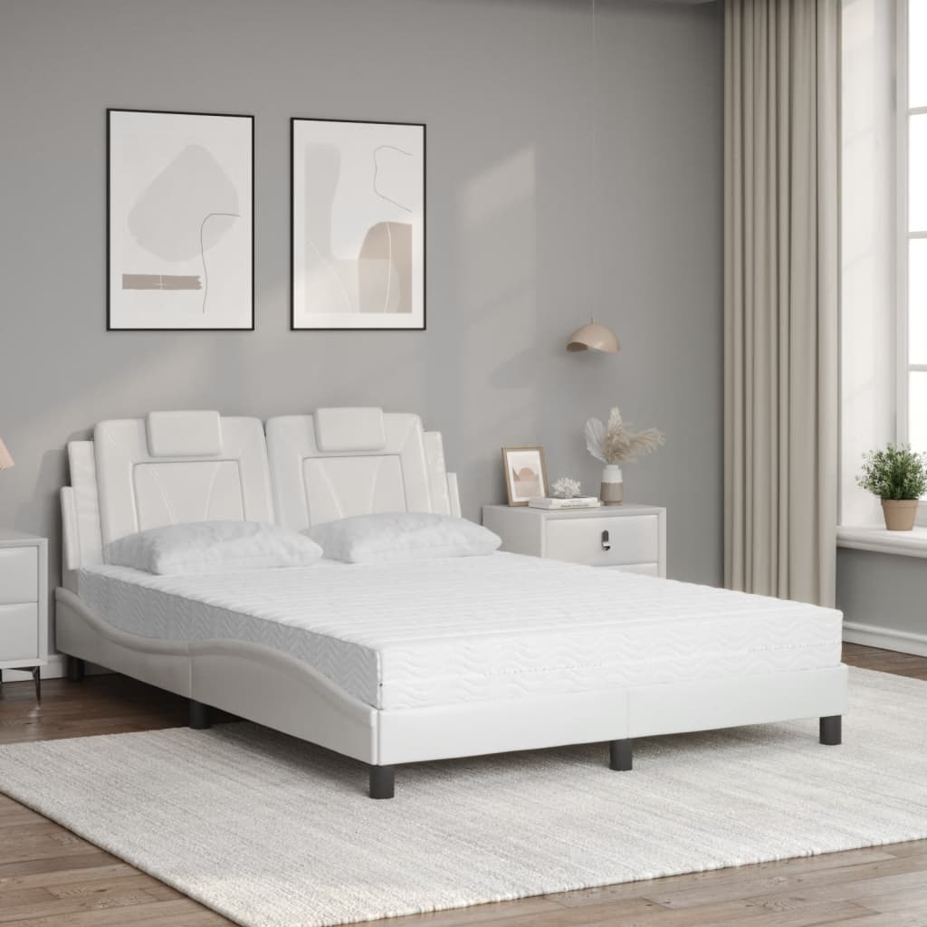 Cama com colchão 140x200 cm couro artificial branco