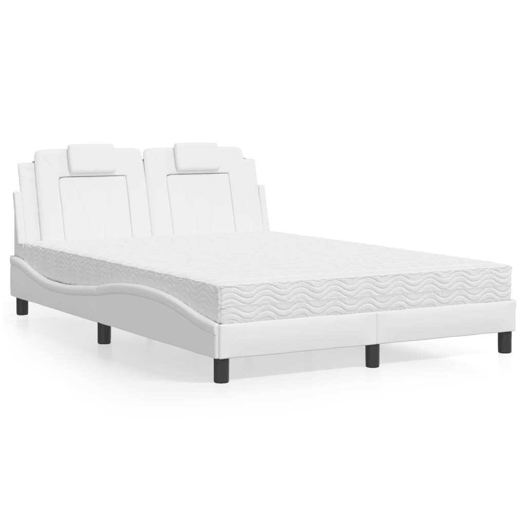 Cama com colchão 140x200 cm couro artificial branco