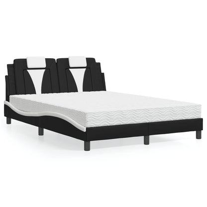 Cama com colchão 140x200 cm couro artificial preto e branco