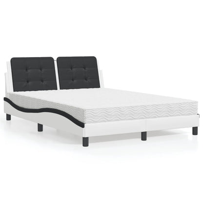 Cama com colchão 120x200 cm couro artificial branco e preto